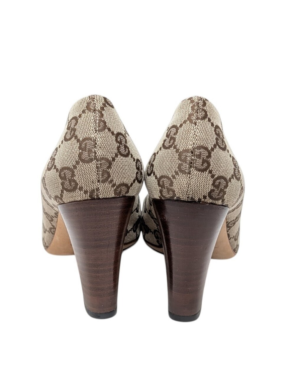 Gucci Monogram Horsebit Bamboo Square Toe Wooden Block Heel Pump Size 7.5 - Picture 8 of 10